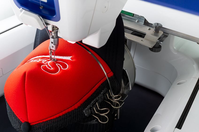 Close up image of working embroidery machine